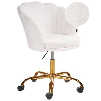 Beliani Beliani - Silla De Oficina De Boucl&eacute; Blanco Dorado Negro Giratorio Base Monticello Ii