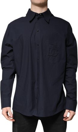 Dolce & Gabbana Mens Dark Blue Cotton Long Sleeve Shirt Polyester