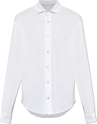 Eleventy Katoenen shirt met contrasterende bies - Heren - Zakelijke Overhemden - Wit - 2XL - Katoen - Overhemden