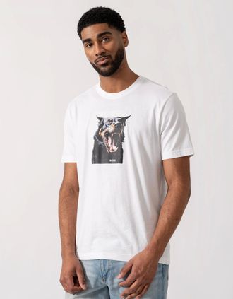 HUGO BOSS Mens BOSS Orange Dobermann Graphic T-Shirt - White 100 - Size: 42
