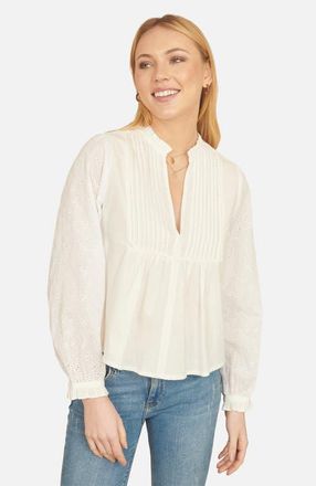 Yumi Pleated Cotton Bib Shirt in White at Nordstrom, Size 12