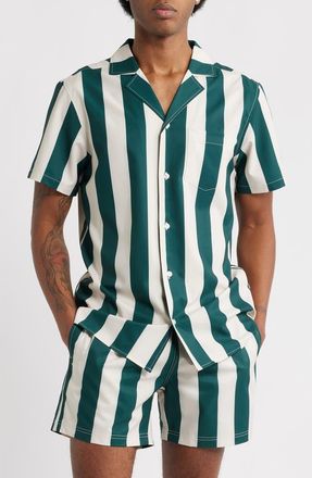 MAVRANS Emerald Heritage Week Stripe Short Sleeve Button-Up Shirt in Green at Nordstrom, Size X-Large