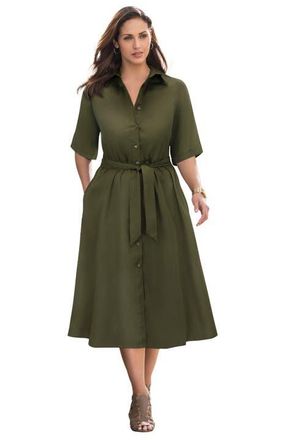 Jessica London Soft Denim Shirtdress in Dark Olive Green at Nordstrom, Size 22