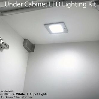 Loops 6x ALUMINIUM Ultra-Slim Square Under Cabinet Kitchen Light & Driver Kit - Natural White LED