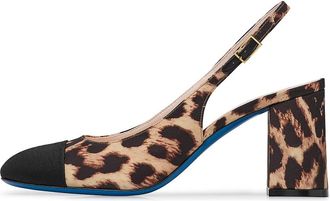 Loriblu Slingback in luipaardprint stof en zwart grosgrain - Dames - Pumps - Bruin - 38 EU - Schoenen