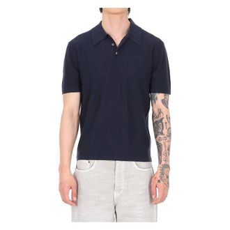 A.P.C. Polo Shirts, male, Blue, Size: S Polo in cotone-cashmere con taschino