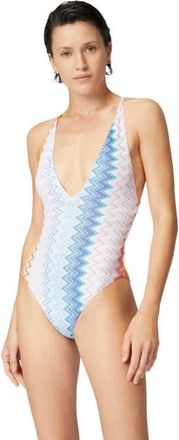 Missoni V-neck Viscose Blend Zigzag Lamé One-piece Swimsuit in Multicoloured at Nordstrom, Size 38 It