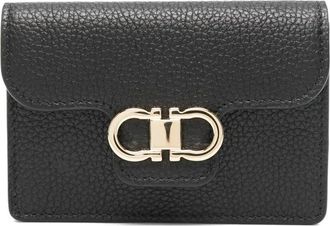Ferragamo Zwarte Leren Portemonnee met Logo Plaque - Dames - Portefeuilles - Zwart - ONE Size - Accessoires