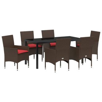 vidaXL Juego De Mesa Y Sillas Con Coj&iacute;n 7 Pcs Marr&oacute;n Rat&aacute;n Sint&eacute;tico Vidaxl