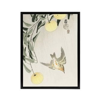 Artery8 Cuckoo In Early Summer Rain Framed Canvas Wall Art Print Ohara Koson in Yellow | Size: W24 x H32