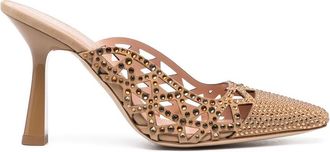 Alberta Ferretti crystal-embellished mules - women - Goat Skin/Calf Leather/Calf Leather/glass - 37 - Brown