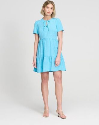 Finery Lola Tie Front Tiered Short Dress in Blue Spot at Nordstrom, Size 10