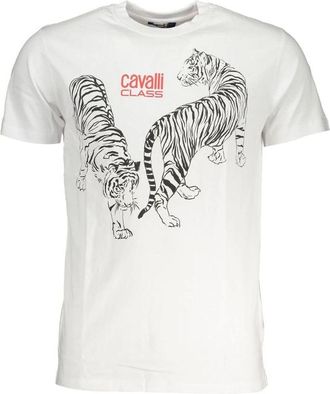 Cavalli Print Logo Korte Mouw Tee - Heren - T-shirts - Wit - 2XL - Tops