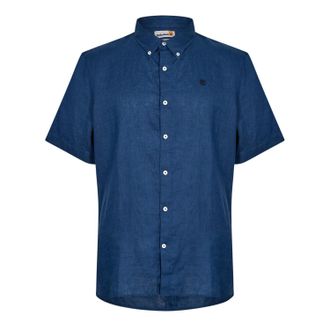 Timberland Herenoverhemd van Mill Brook, van linnen, met kraag en knoopsluiting (Donkere Denim)