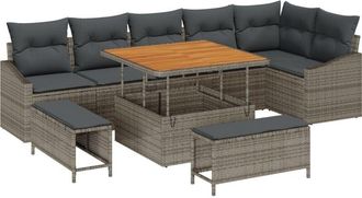 vidaXL Garden Sofa Set with Cushion 9 pcs Grey Poly rattan Vidaxl