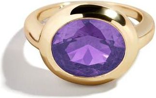 BaubleBar Birthstone Oval Cubic Zirconia Ring in Light Amethyst at Nordstrom, Size 6
