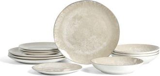 Christian Siriano Onyx 12-Piece Dinnerware Set Porcelain, Service for 4 in Beige And Gold at Nordstrom