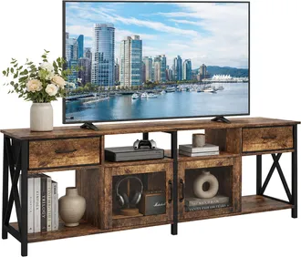 Relaxdays Mueble Tv Relaxdays 60 X 180 X 40 Cm, 2 Cajones, 4 Compartimentos, Estilo Industrial, Marr&oacute;n/negro