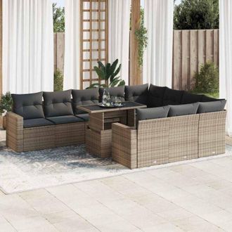 vidaXL Set De Sof&aacute;s De Jard&iacute;n 11 Pzas Y Cojines Rat&aacute;n Sint&eacute;tico Gris Vidaxl