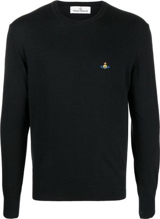 Vivienne Westwood Orb-embroidered fine-knit jumper - men - Cotton/Cashmere - M - Black