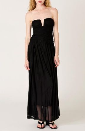 Nia Beverly Ruched Strapless Chiffon Maxi Dress in Black at Nordstrom, Size X-Small