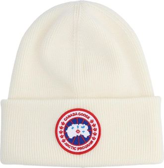 Canada Goose White Ribbed Knit Emblematic Cuff Beanie