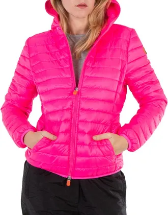 Save The Duck Ladies Fluo Pink Kyla Hooded Puffer Jacket, Brand Size 0 (X-Small)