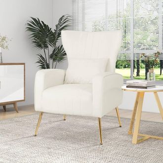 Costway Costway Velvet Upholstered Wingback Chair Tufted Accent Armchair w/Pillow in White