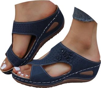 Generic Orthopedic Sandals Women,Slip On Sandals for Women Uk,Ladies Comfortable Walking Shoes,Soft Leather Sandals for Women Anti Slip Platform Orthotic Open