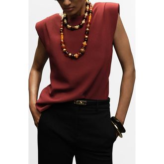 Mango Ruched Strong Shoulder Top in Burnt Orange at Nordstrom, Size 4