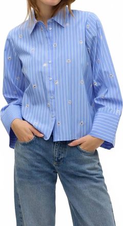 Vero Moda Leila Stripe Button Front Top In Blue