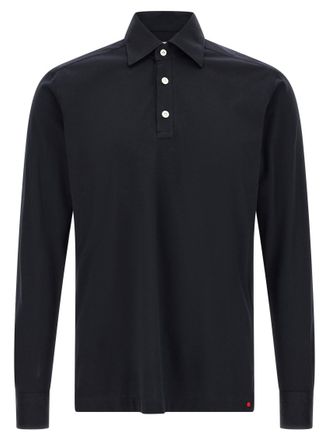 Kiton Dark Blue Solid Shirt Collar Polo