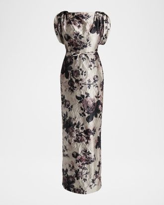 Erdem Floral Textured Satin Column Maxi Dress