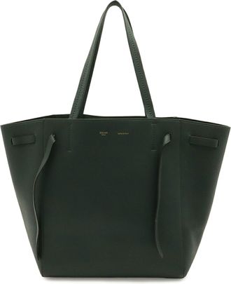 Celine Cabas Dark Green Leather Shoulder Bag Tote Bag (Pre-Owned)