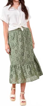 Tribal Meadow Breeze Eyelet Skirt In Sage Green