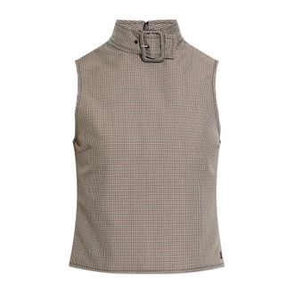 Courr&egrave;ges Sleeveless Tops, female, Beige, Size: 2XS Buckle Houndstooth Top