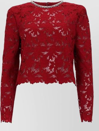 Self Portrait lace crystal-embellished crewneck long-sleeve top