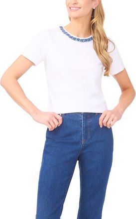 CeCe by Cynthia Steffe Denim Trim T-Shirt in Ultra White at Nordstrom, Size Medium