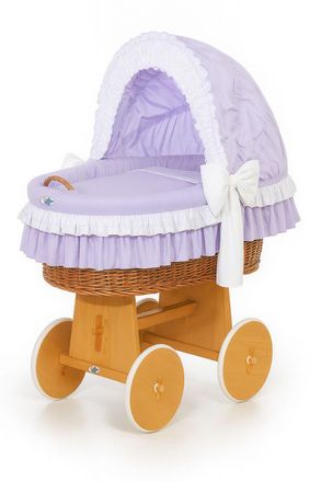 OEM Cesta Mois&eacute;s De Mimbre Bellamy Con Capota Plegable - Ropa De Cama Natural Y Morada