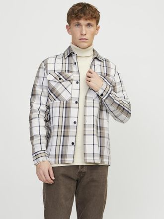 Jack & Jones Langarmhemd JACK & JONES JPRCCROY SPRING CHECK OVERSHIRT L/S SN, Herren, Gr. S, N-Gr, grau (falcon), Twill, Obermaterial: 95% Baumwolle, 5% Leinen, re