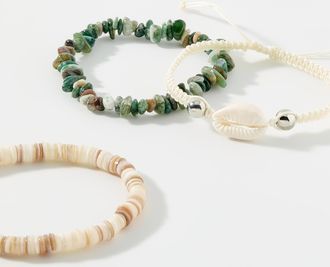 Le 31 Mens Three stone and seashell bracelets set