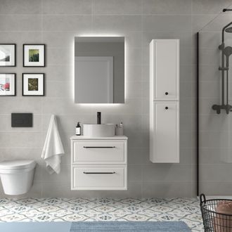 Cygnus Bath Mueble De Ba&ntilde;o Runa 60cm Blanco Mate 2 Cajones Lavabo Sobre Encimera 1 Poza Porcelana