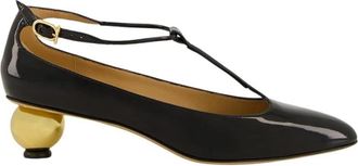 Ferragamo T-Strap Pump met Sferische Hak - Dames - Pumps - Zwart - 36 EU - Leer - Schoenen
