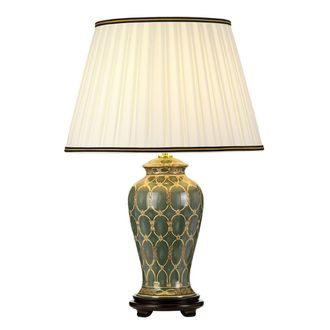 Loops Table Lamp Shade Ivory with Black & Gold Trim Green Gold & Brown LED E27 60w