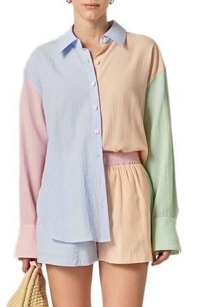 English Factory Colorblock Stripe Oversize Button-Up Shirt in Multi at Nordstrom, Size Small