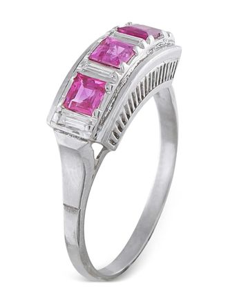 Luxury Bazaar Platinum ring met diamant en robijn - Zilver