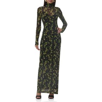AFRM Billie Floral Long Sleeve Mesh Maxi Dress in Citrus Daisy at Nordstrom Rack, Size Xx-Small