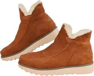 Generic Winter Snow Boots for Women Fur Lined Warm Ankle Boots Casual Cozy Flat Slip on Booties Winter Warm Fur Lined Ankle Booties Wide Fit Hiking Booties No