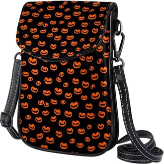 Generic Small Leather Crossbody Bags for Women, Halloween Pattern Black Casual Phone Purse Shoulder Bag Sling Bag with Adjustable Strap, for Shopping Hiking D