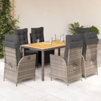 vidaXL Set Comedor Jard&iacute;n 7 Pzas Y Cojines Rat&aacute;n Sint&eacute;tico Gris Vidaxl